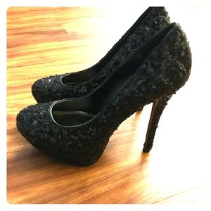 Black sequin heels
